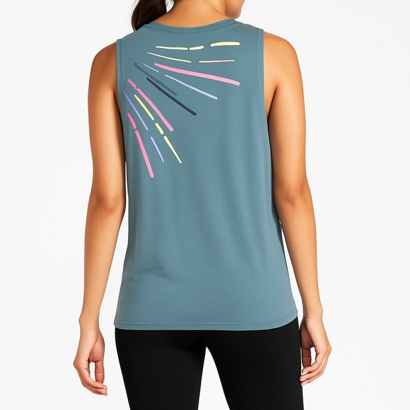Peloton Spirit Muscle Tank Top Small Teal Neon Graphic Logo Workout Athleisure - Picture 8 of 8